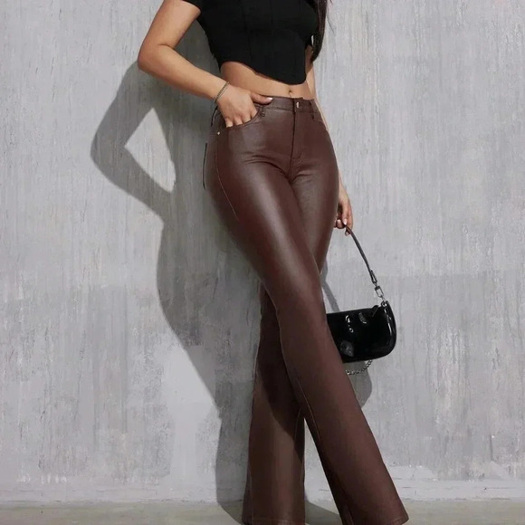 Pants - Chocolate Brown Casual Women's Tall Slim Fit Flared Pants